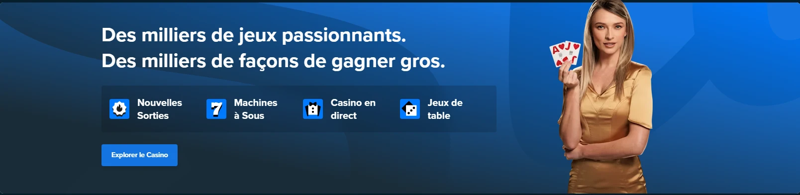 Migliaia di giochi entusiasmanti donna sul banner di Stake Casino